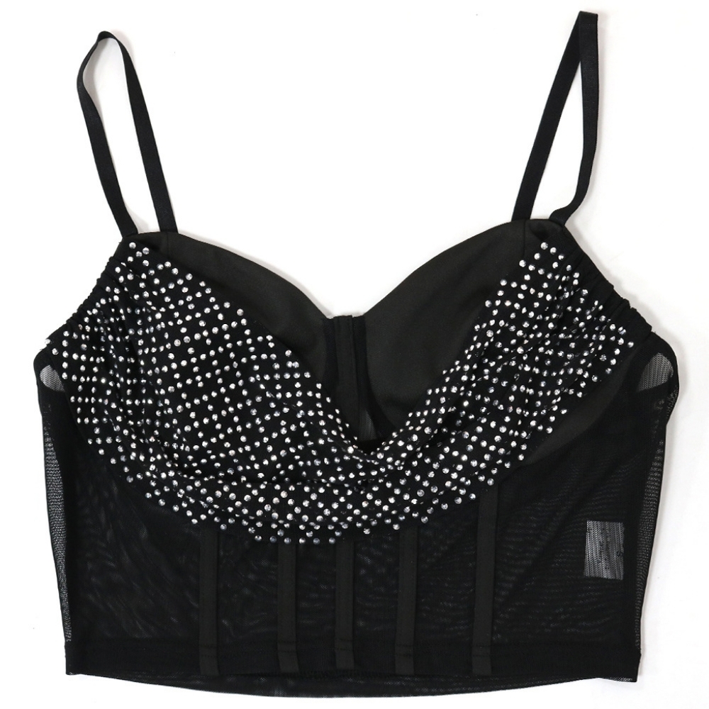 Rhinestones Mesh 2 pieces set outfit new strech material. Apricot color. - Picture 4 of 8